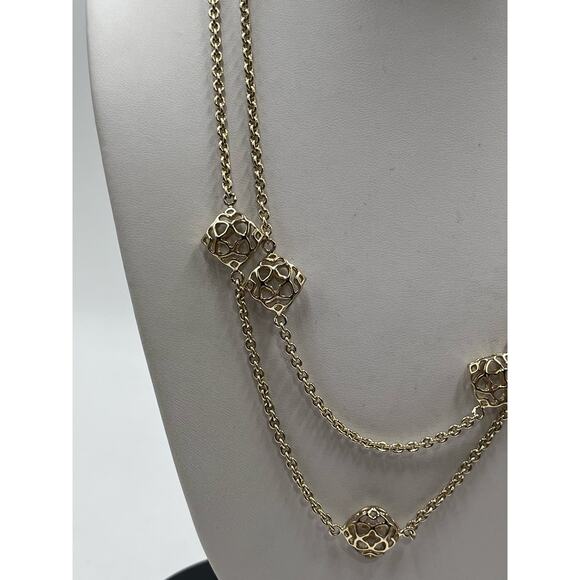 Kendra Scott “Devalyn" Puff Logo Medallion Gold Plated Long Station Necklace - Picture 2 of 12